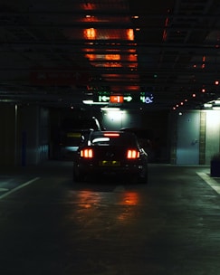 Car door lights illuminating the entrance of a vehicle in a dimly lit parking area at Eden Mall.
