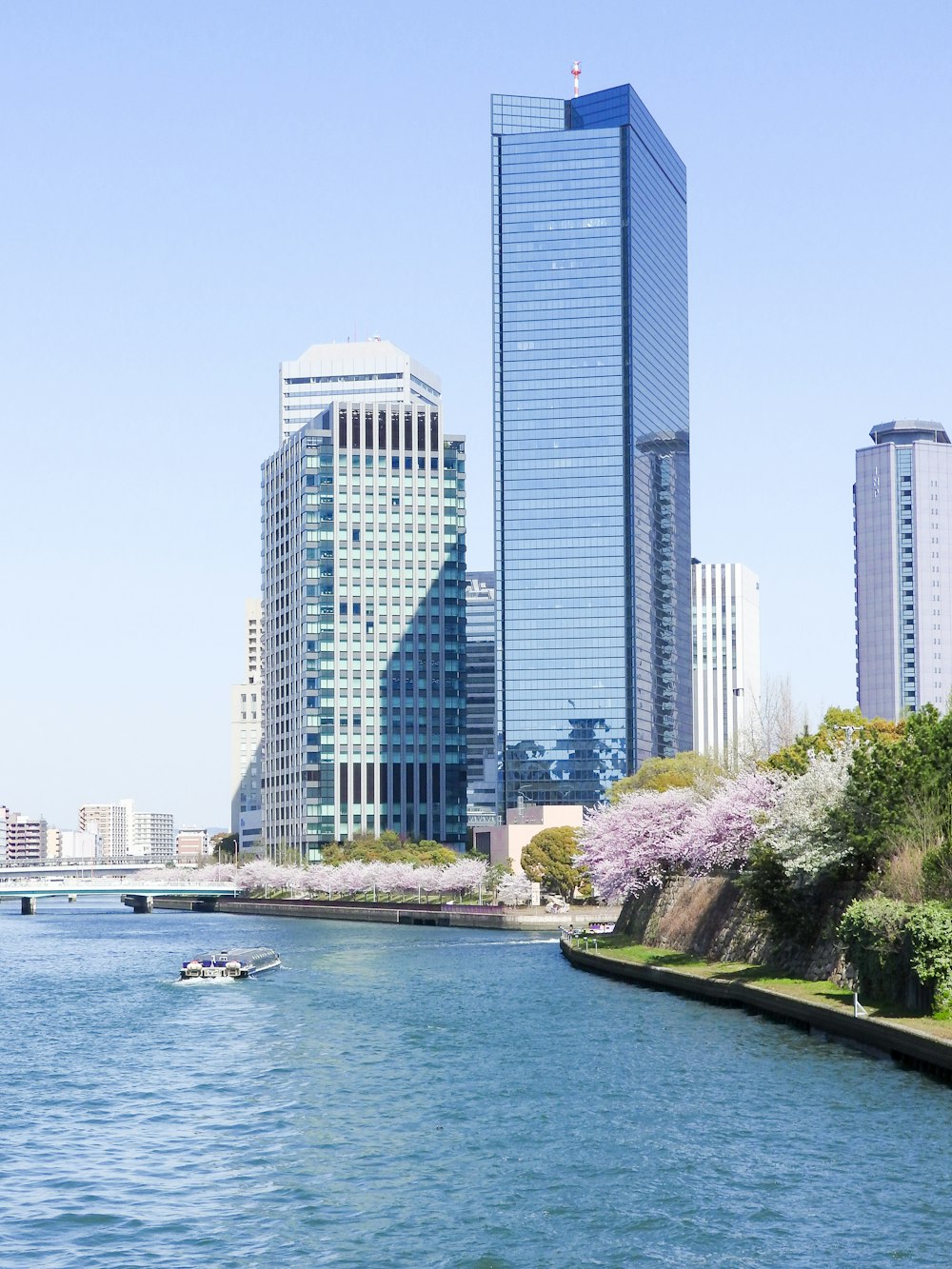 white and blue high rise buildings near body of water during daytime