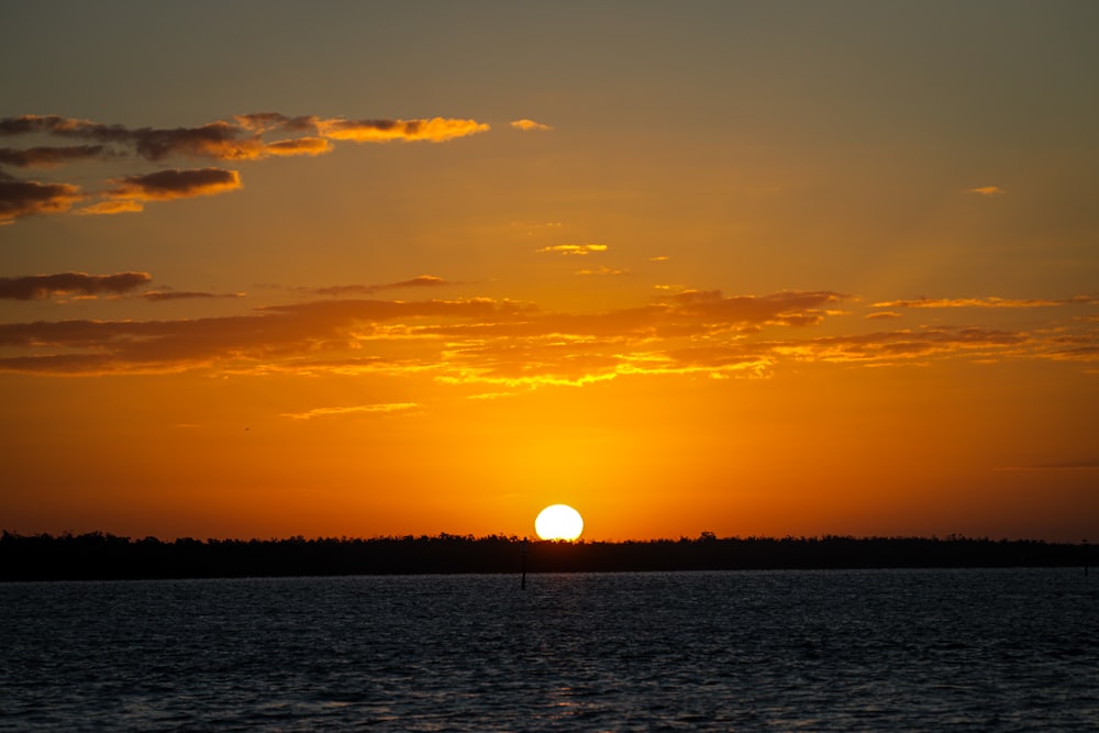 body of water during sunset