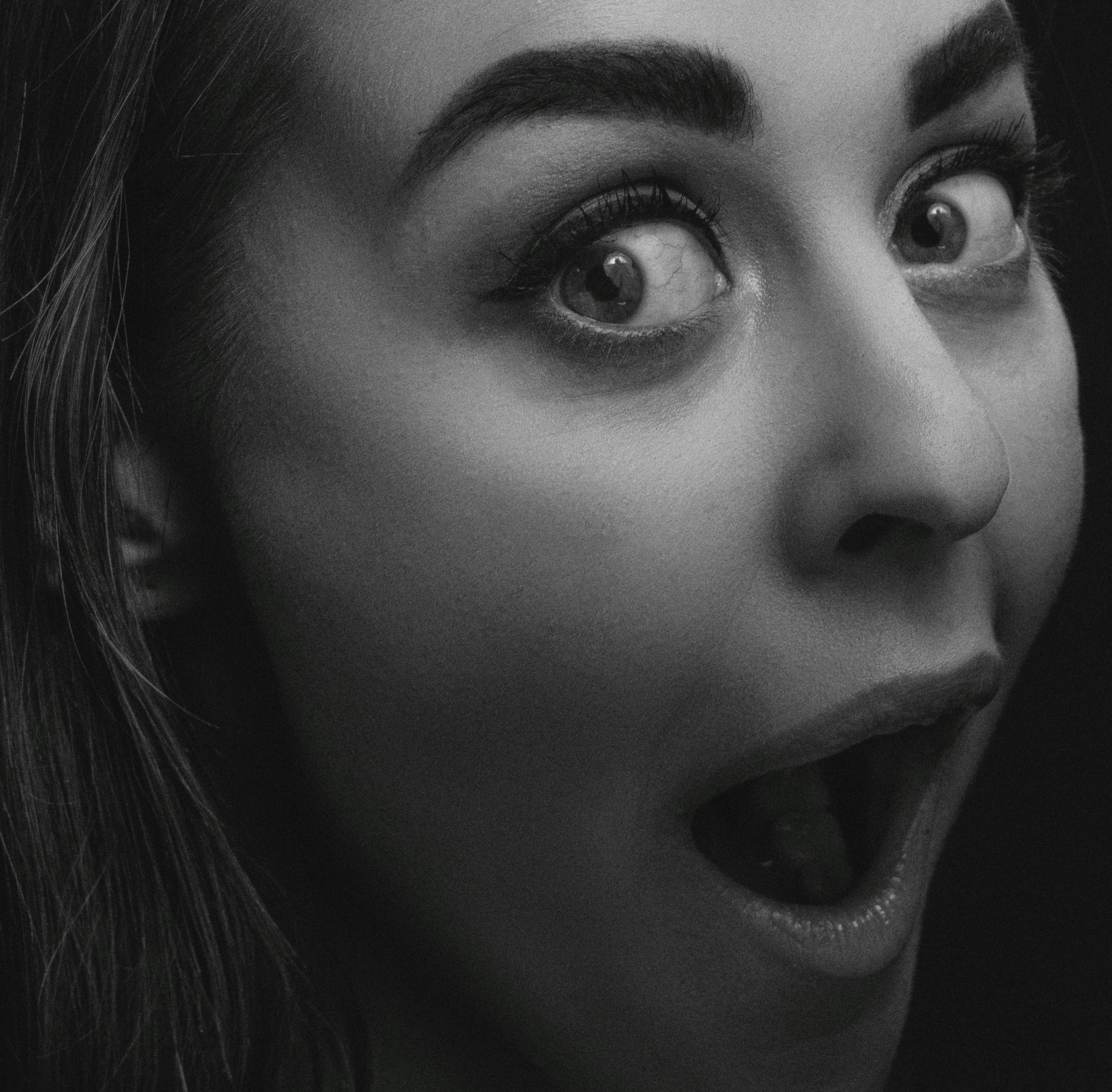 abreact: grayscale photo of womans face