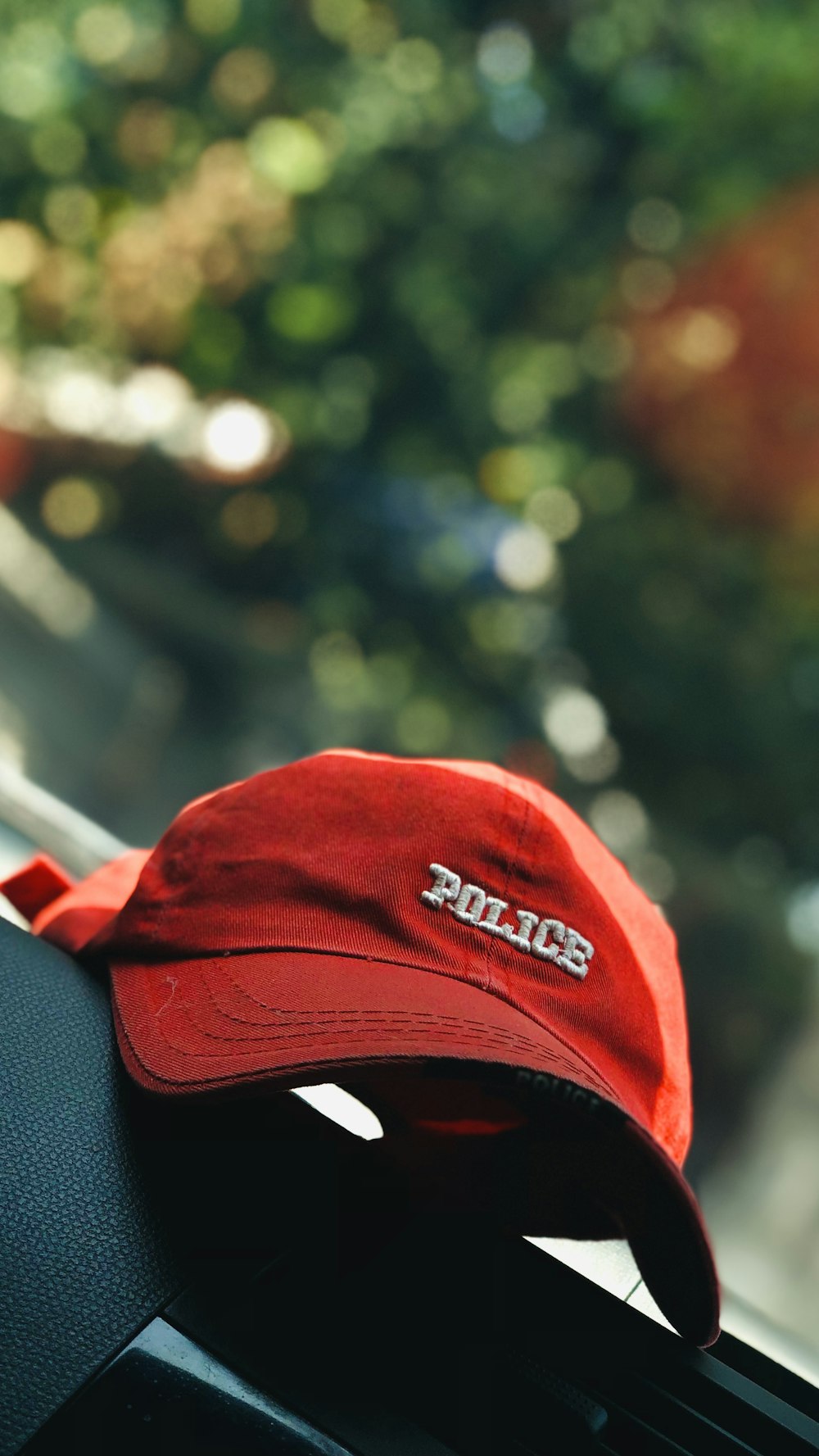 red and white fitted cap