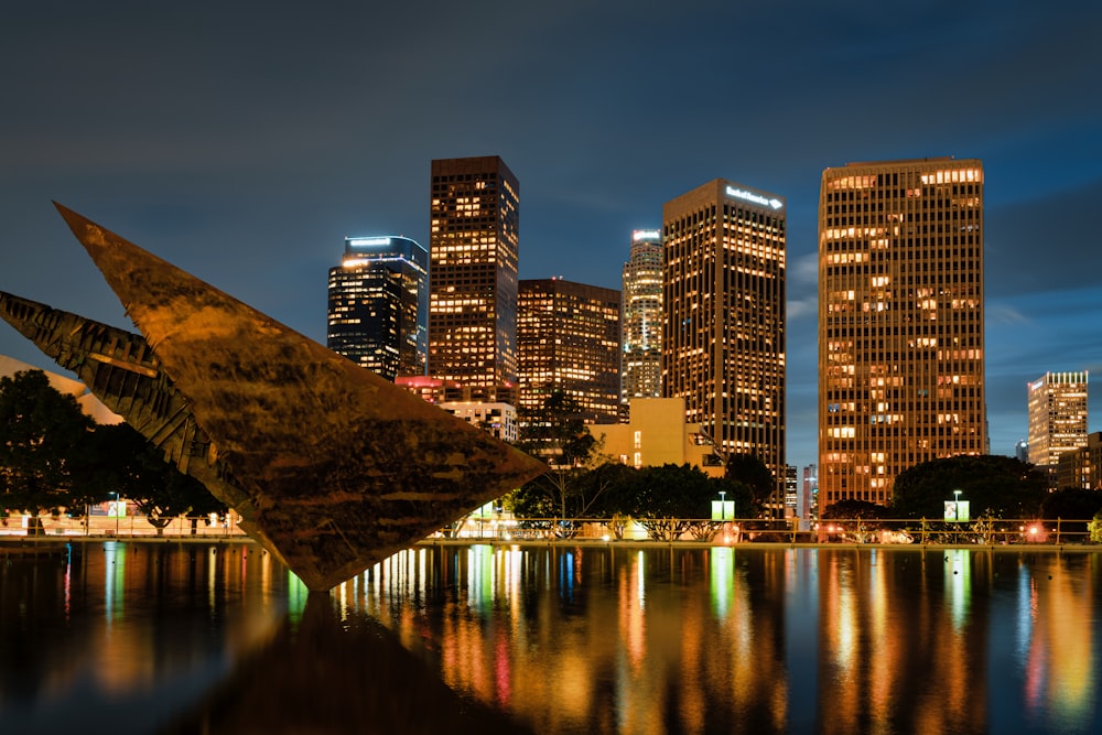 city skyline during night time