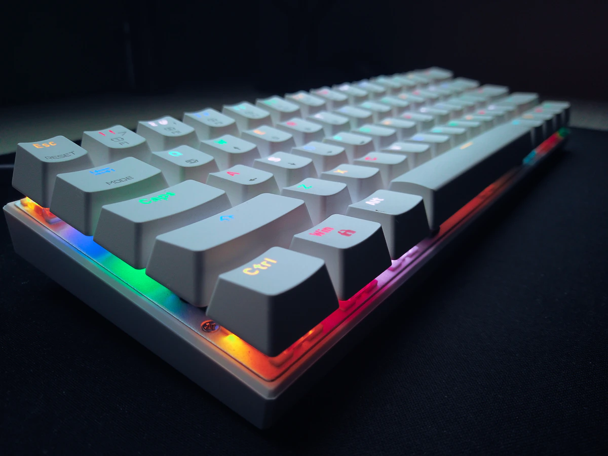 White mechanical keyboard with vivid pastel RGB lights