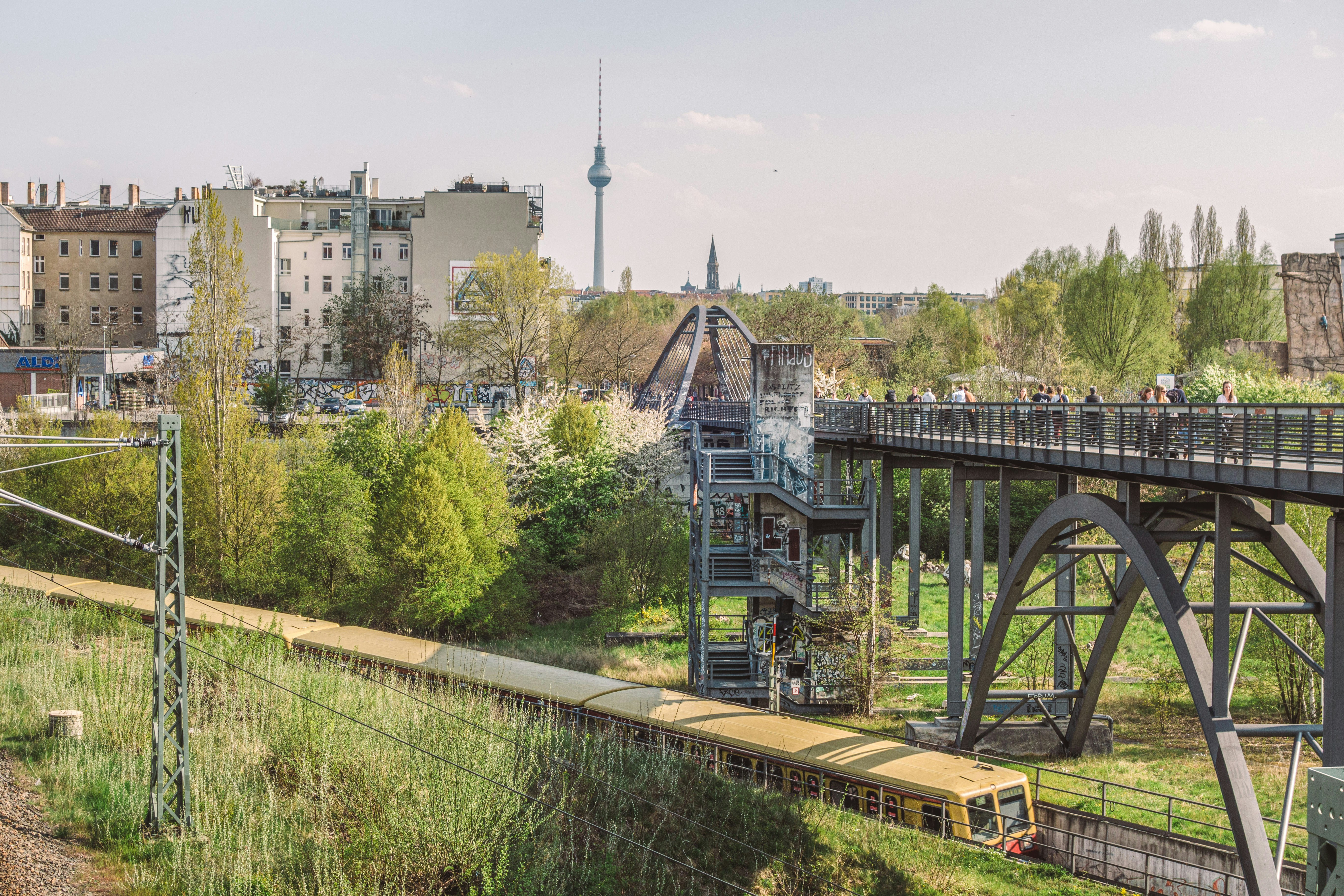 The Schwedter Steg in Berlin Gesundbrunnen, Germany with the television tower Alex in the background.