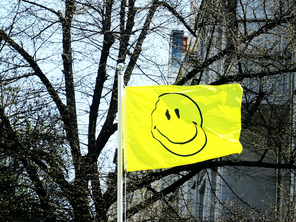 yellow and black flag on white pole