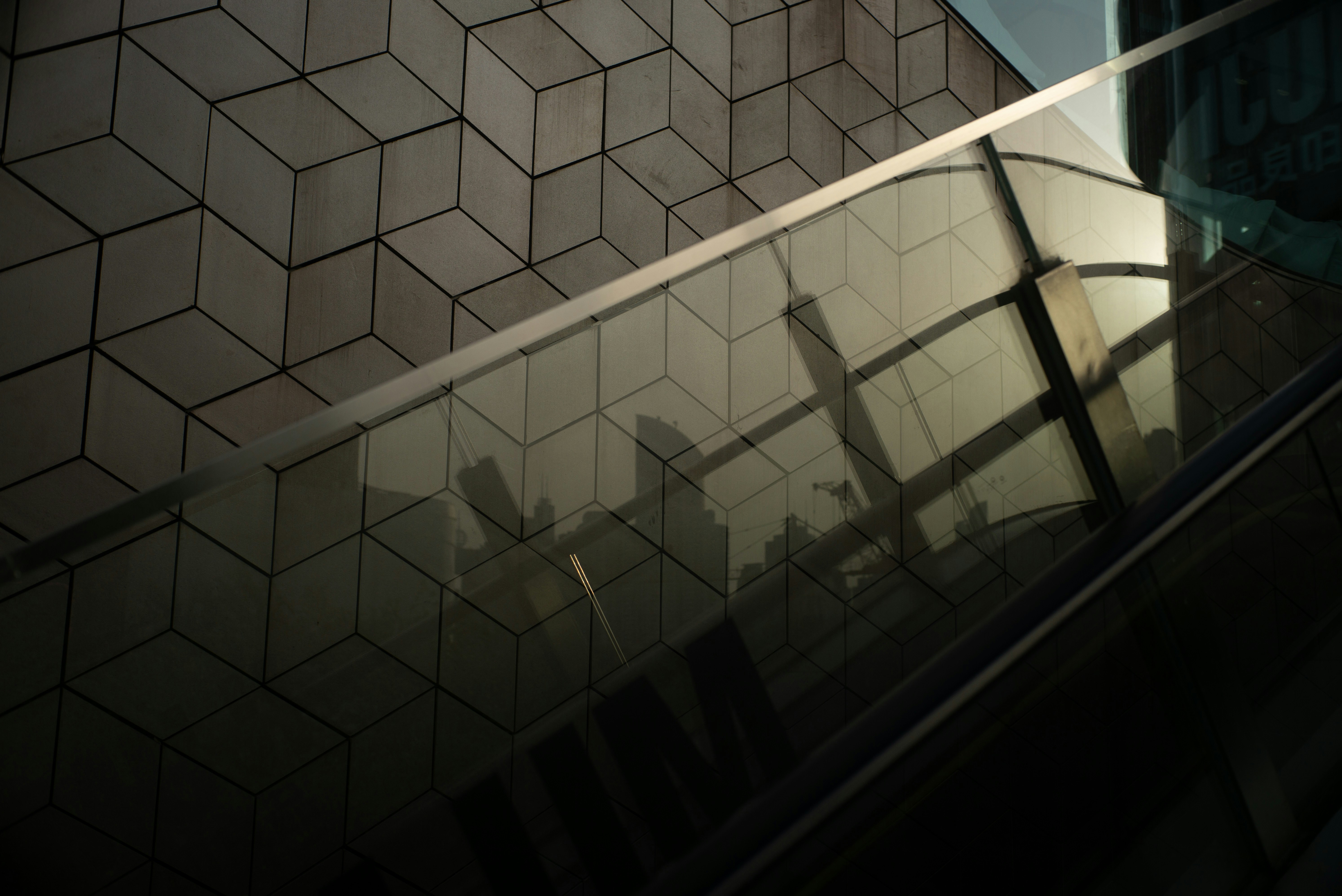 grayscale photo of glass window
