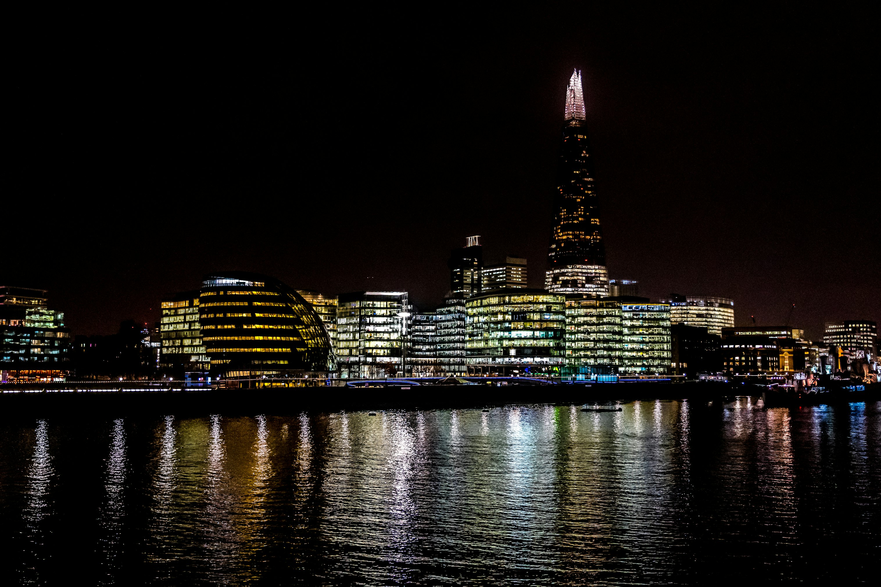 city skyline during night time