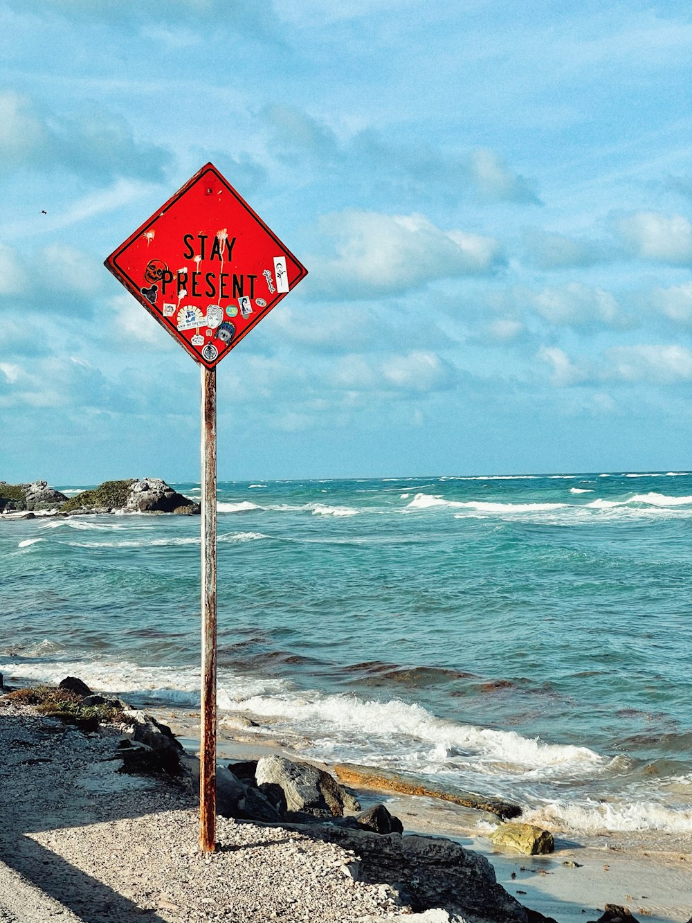 red and white stop sign near sea during daytime