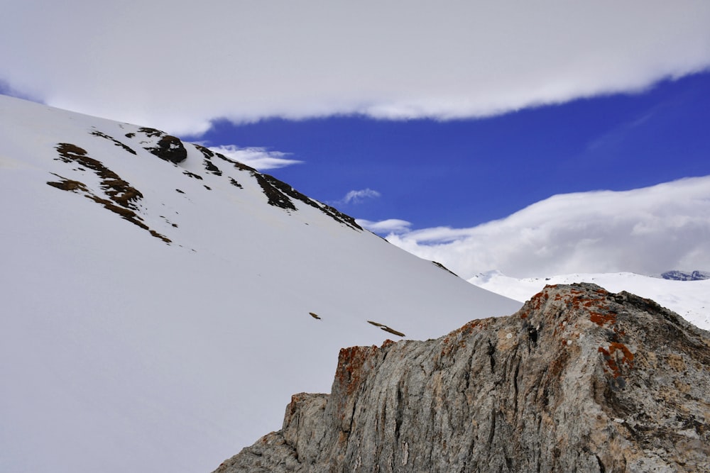 montaña cubierta de nieve bajo un cielo azul durante el día