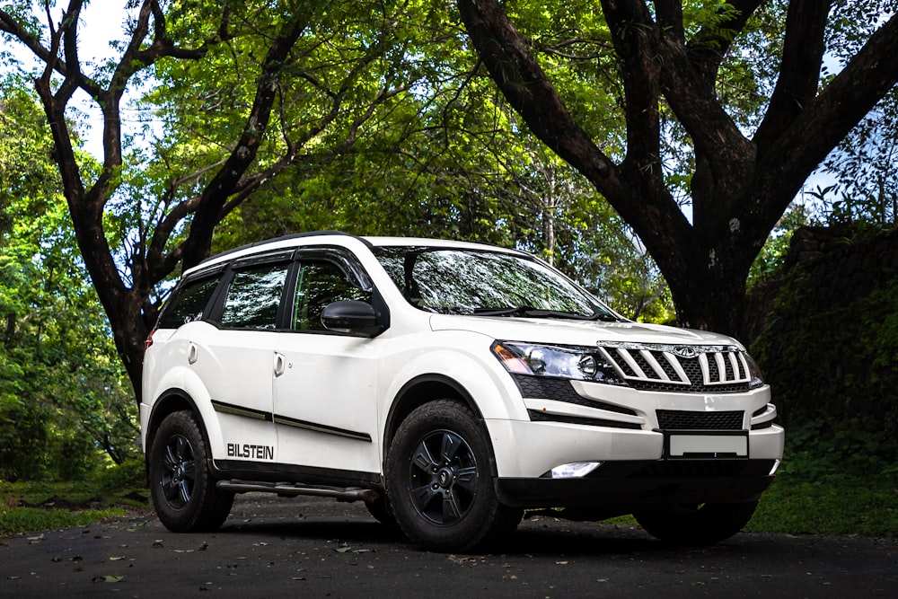 white bmw x 6 parked on the side of the road