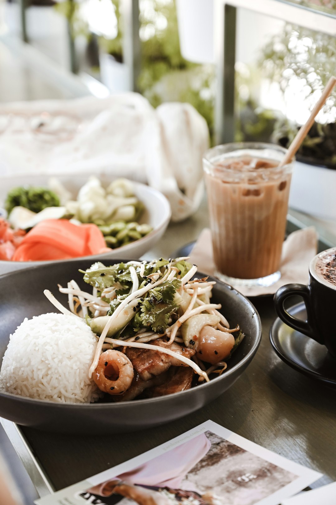 cooked food on black round plate