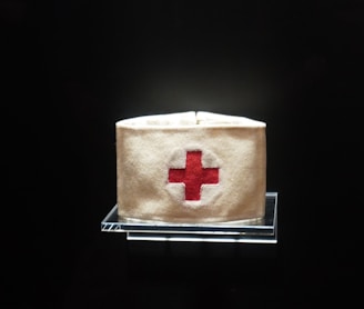 brown and red cross print box