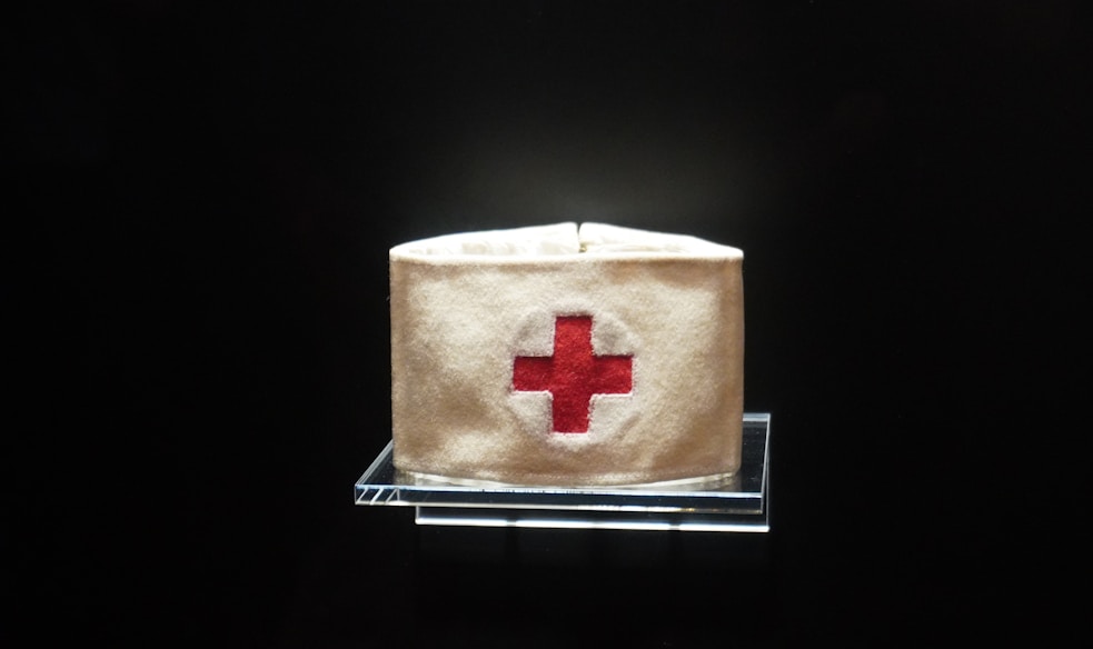 brown and red cross print box