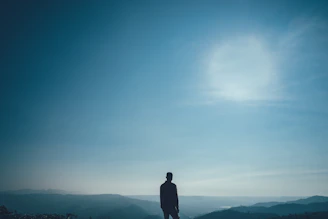 A lone hunter silhouette against a vast, open landscape at dawn.