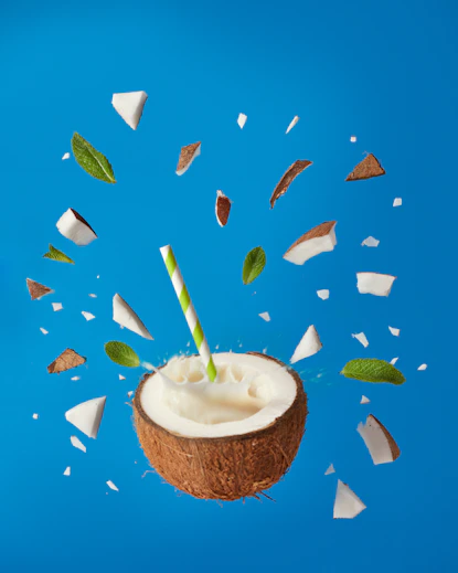 brown and white cake with white cream and green leaves on top