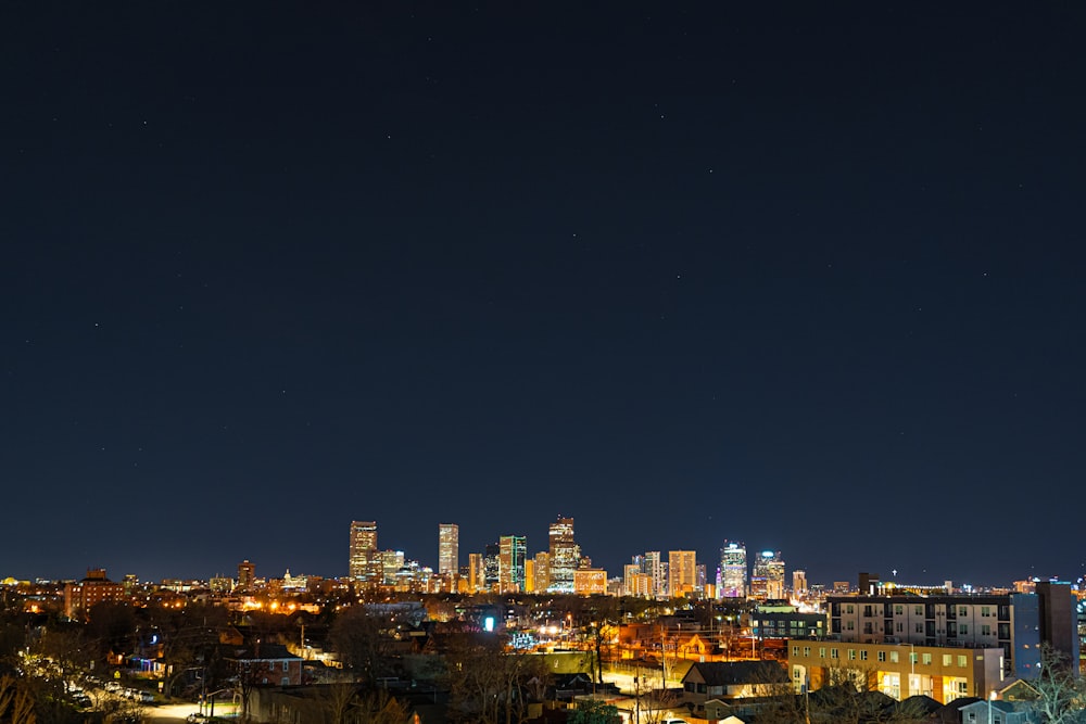 city skyline during night time