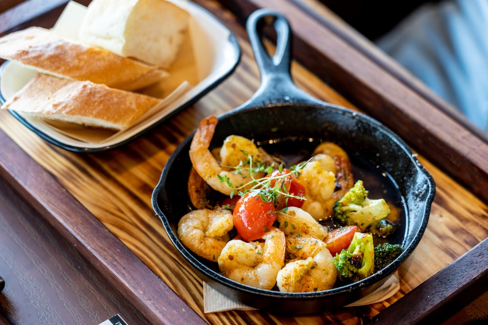 cooked food on black pan