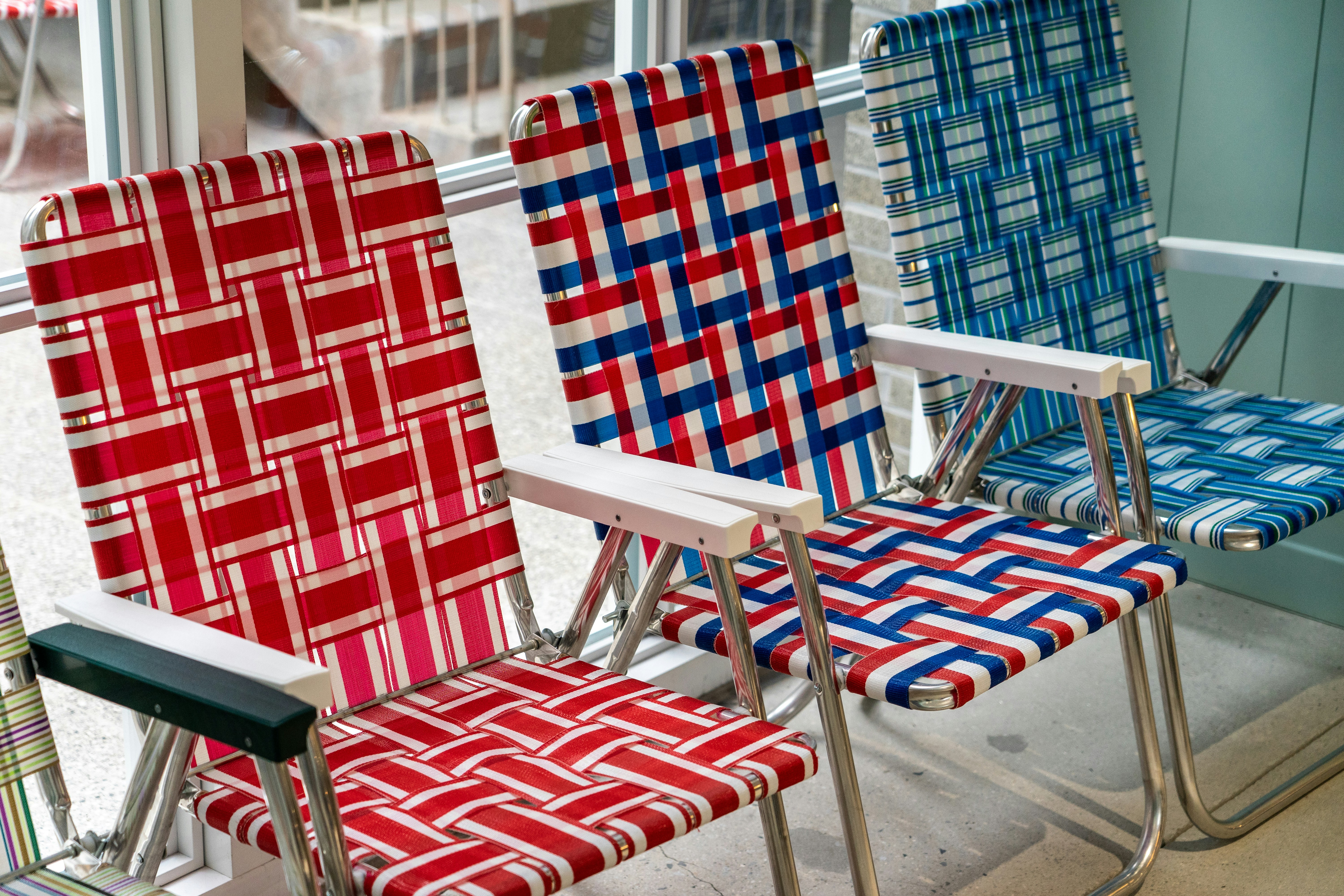 Red white and blue plaid folding chairs photo Free Chairs Image on