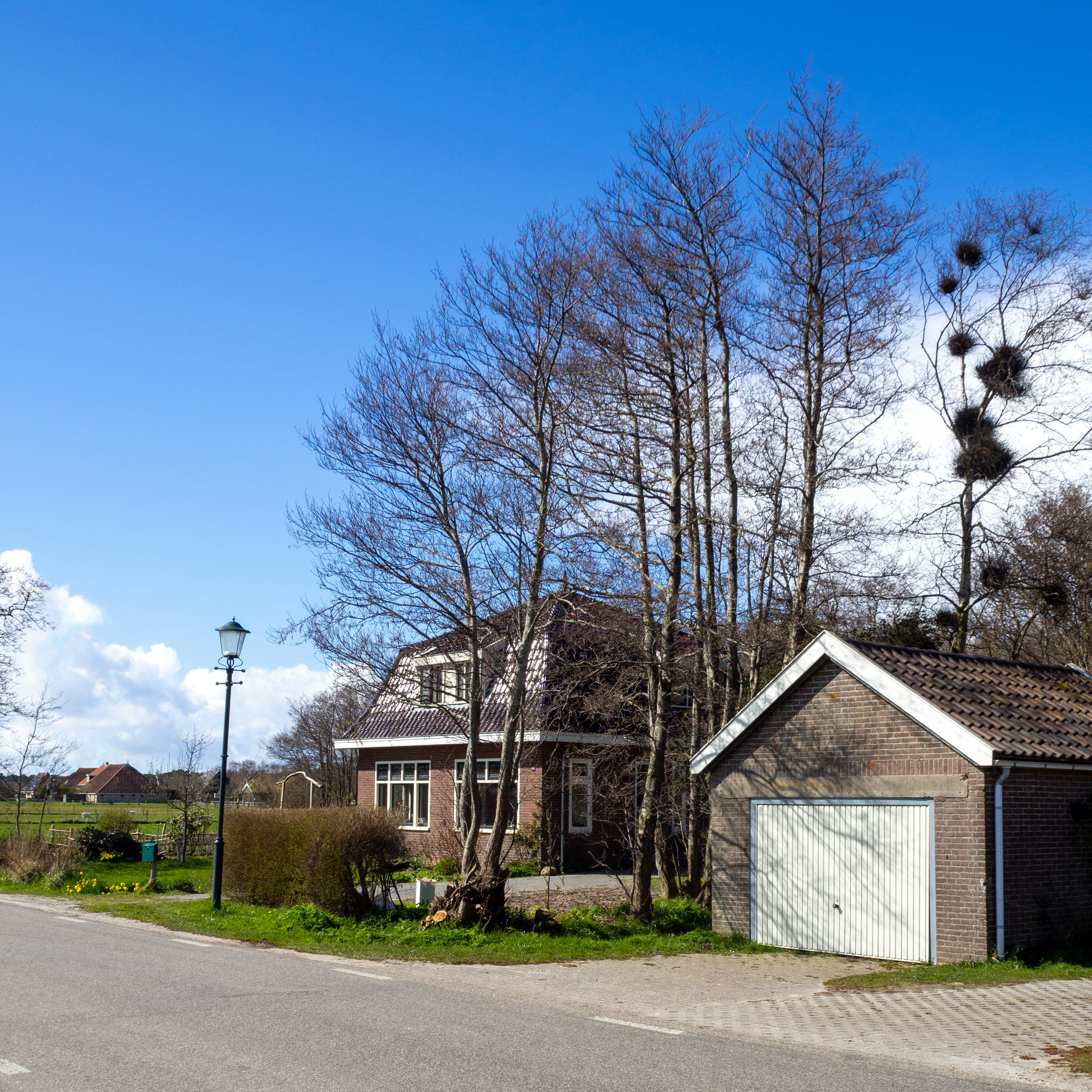 Brown and white house near bare trees under blue sky during daytime ...