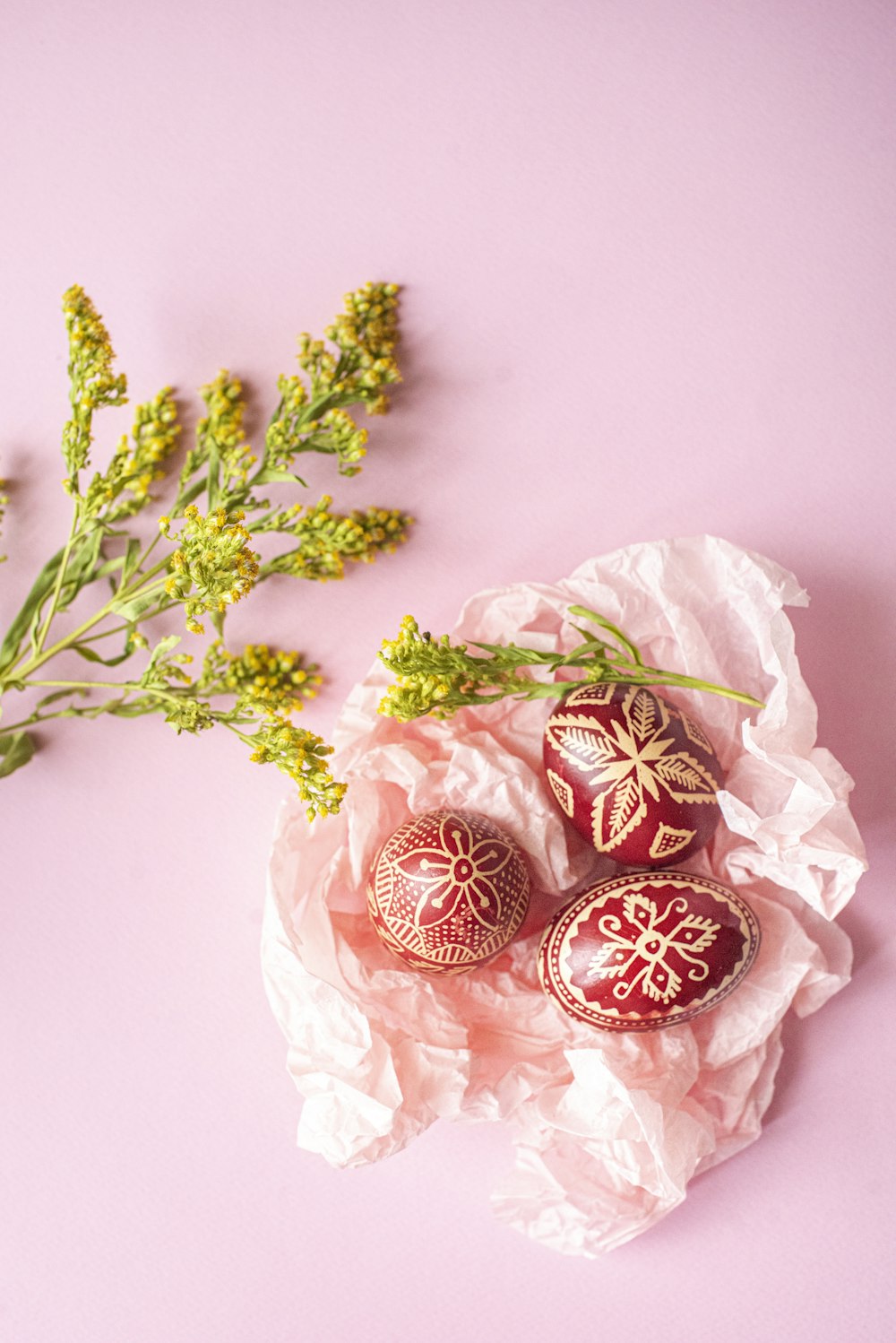 red and white floral ornaments