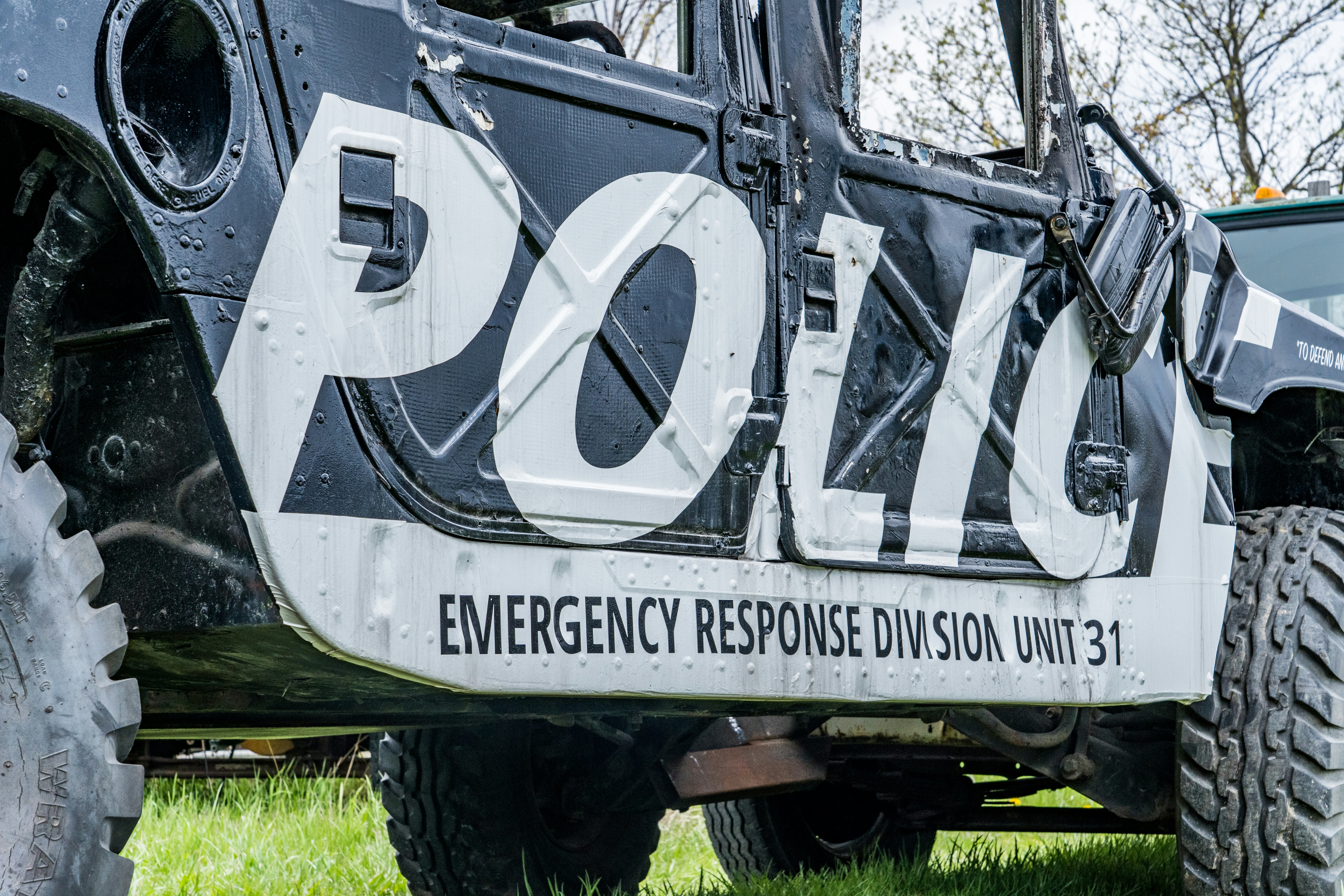 A police vehicle (but fake  - it's at a local business that provides vehicles for films)