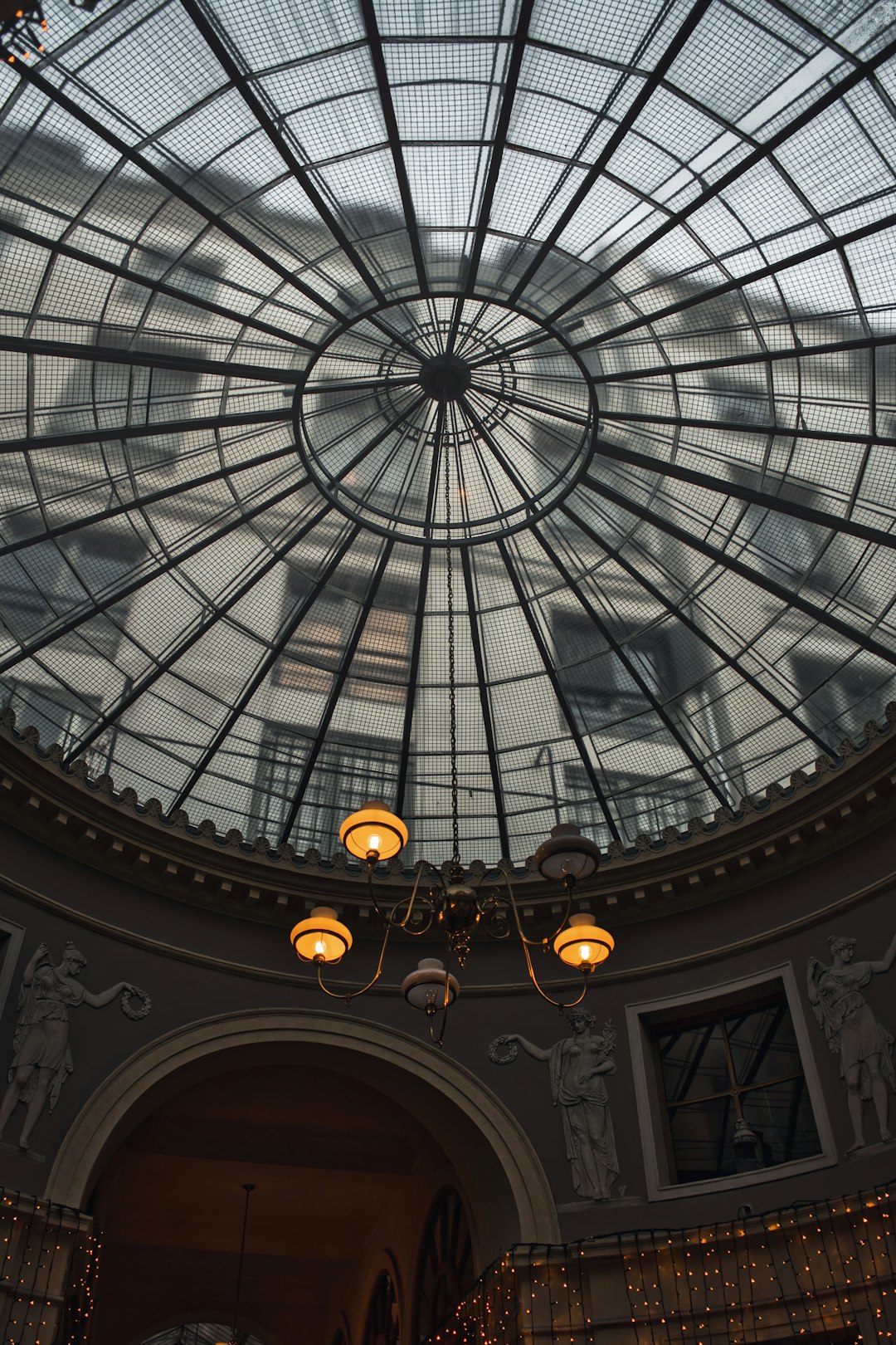 gold and white floral glass dome ceiling