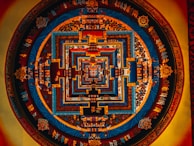 An intricate mandala blending digital circuits with spiritual symbols.