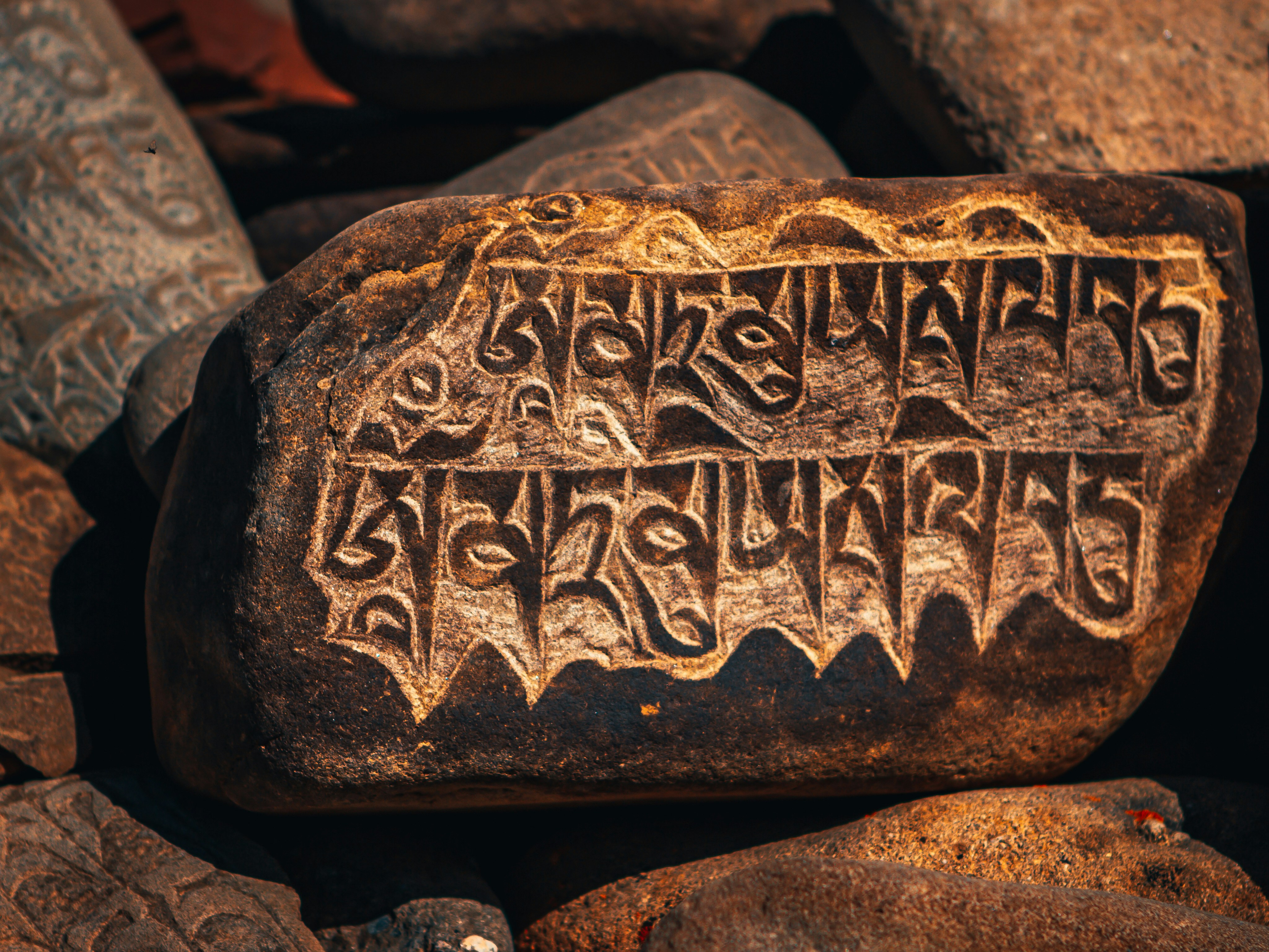 black and white carved stone