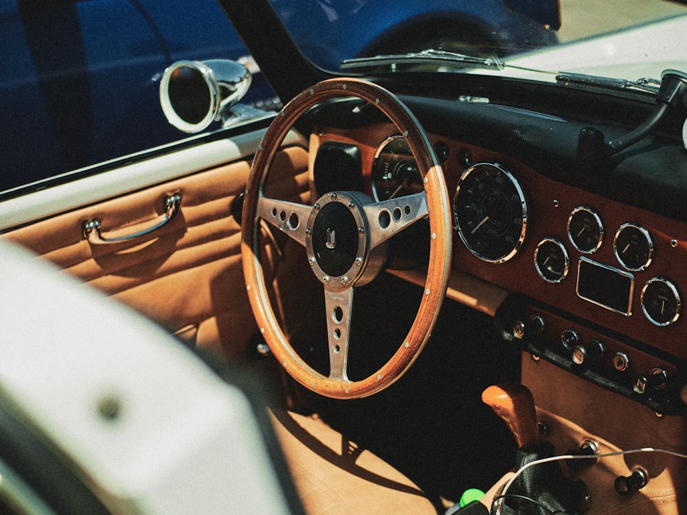 black and brown car steering wheel