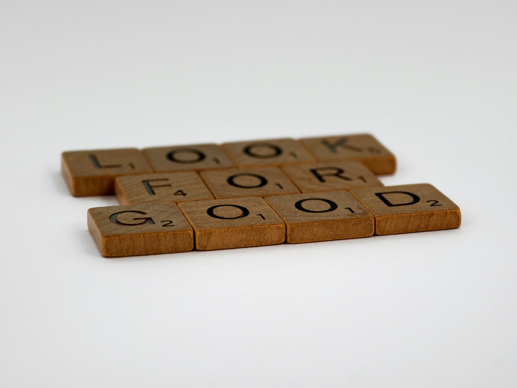 scrabble, scrabble pieces, lettering, letters, wood, scrabble tiles, white background, words, quote, letters, type, typography, design, layout, focus, bokeh, blur, photography, images, image, look for good, optimism, think the best, positivity, mindfulness, he who is not against me is for me, positive, friendly, 
