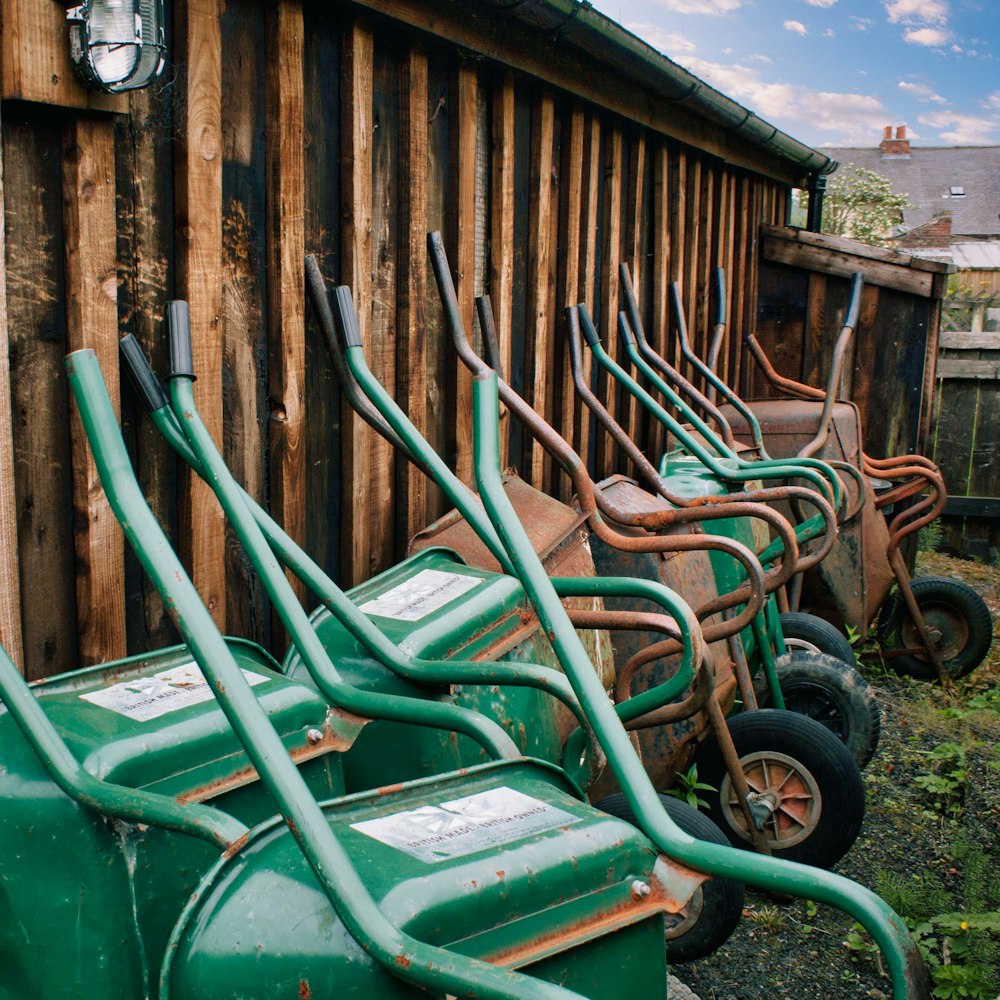 green and black wheel barrow