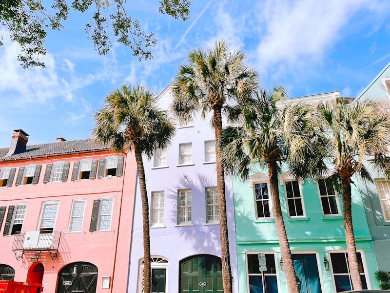 Historic pastel row houses on Rainbow Row in Charleston, South Carolina