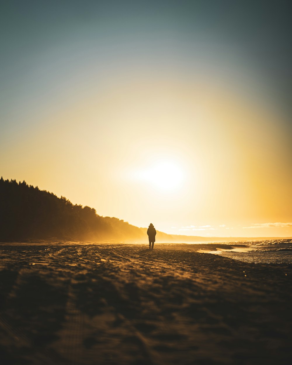 person standing on beach during sunset