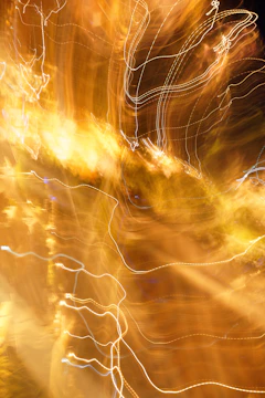 Abstract golden light trails moving over a charcoal black background.