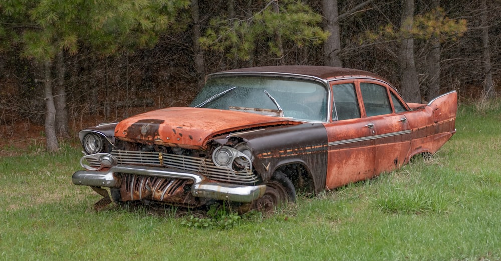 brown and black vintage car on green grass field