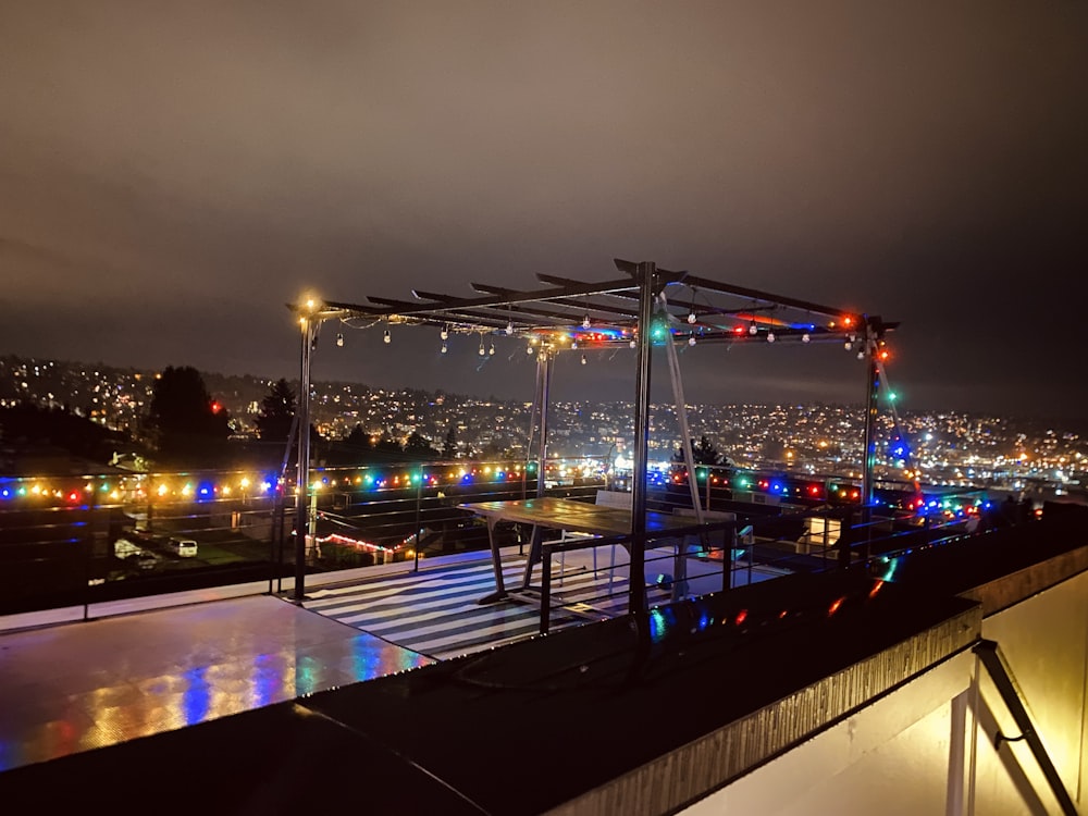 city with lights turned on during night time