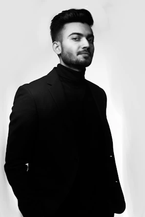 man in black suit jacket