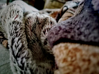 Close-up shot of a plush blanket’s textured fabric highlighting its softness.