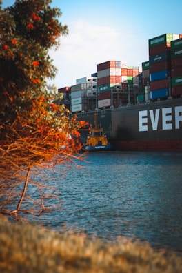 black and red cargo ship on body of water during daytime
