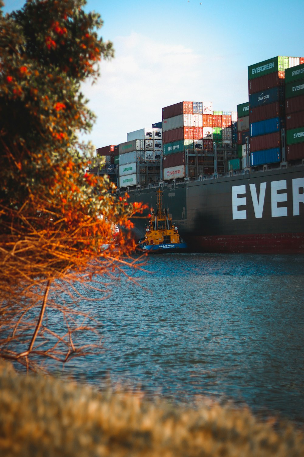 black and red cargo ship on body of water during daytime