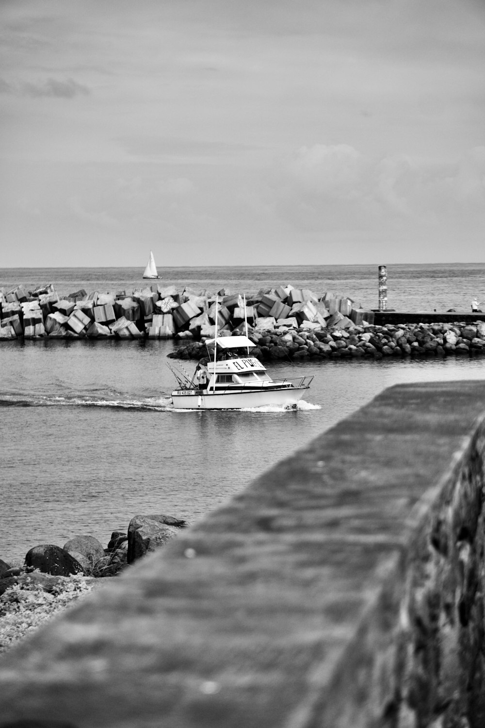 grayscale photo of a boat on a river