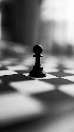 black chess piece on white and black checkered textile