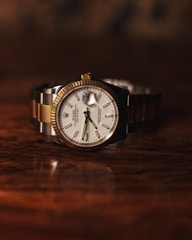 silver link bracelet round analog watch