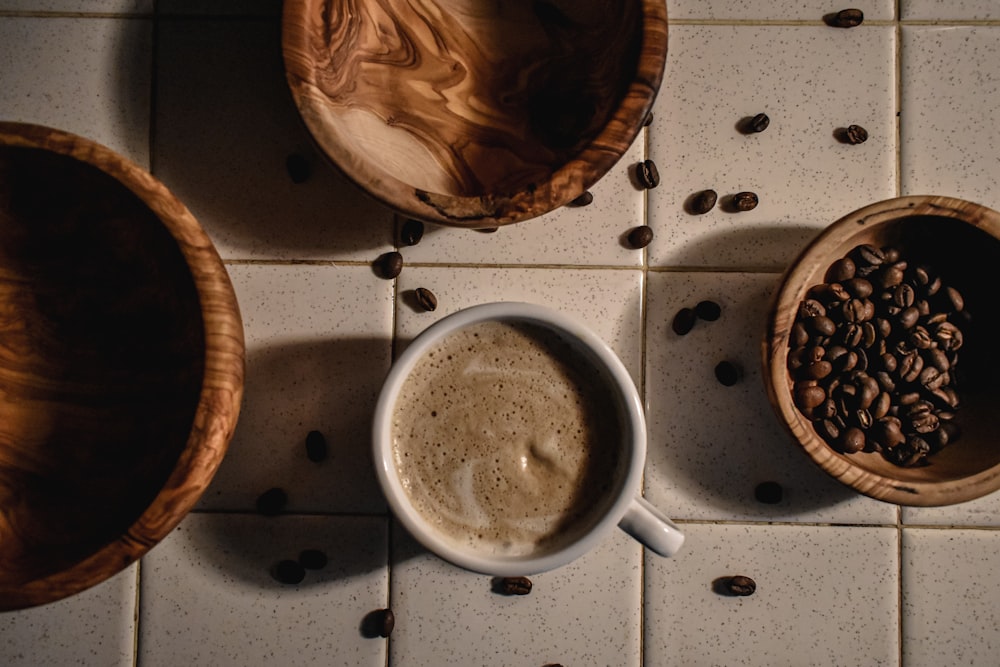 white ceramic mug with coffee