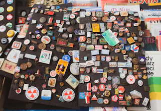 assorted sticker on red wall