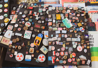 assorted sticker on red wall
