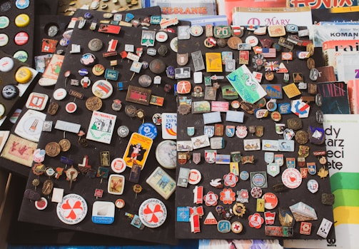 assorted sticker on red wall