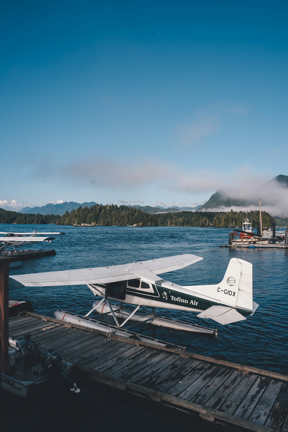 white and black plane on dock during daytime