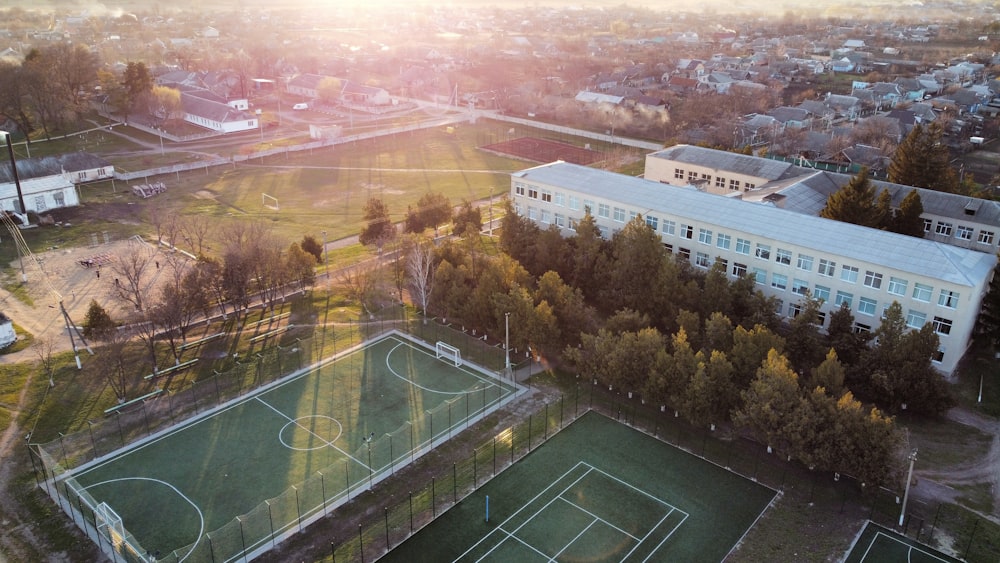 aerial view of soccer field during daytime