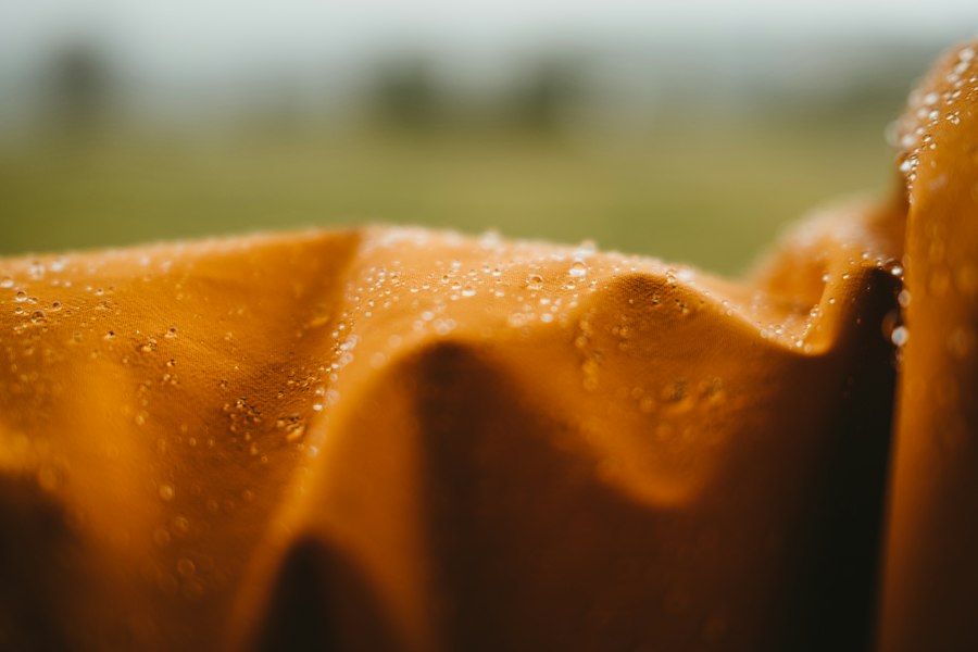 Rain beading on waterproof PVC-coated shade cloth